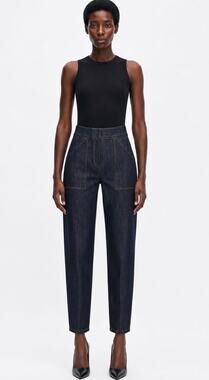Adam Lippes High Rise Dark Indigo Utility Tapered Leg Jeans Patch Pockets Size 6